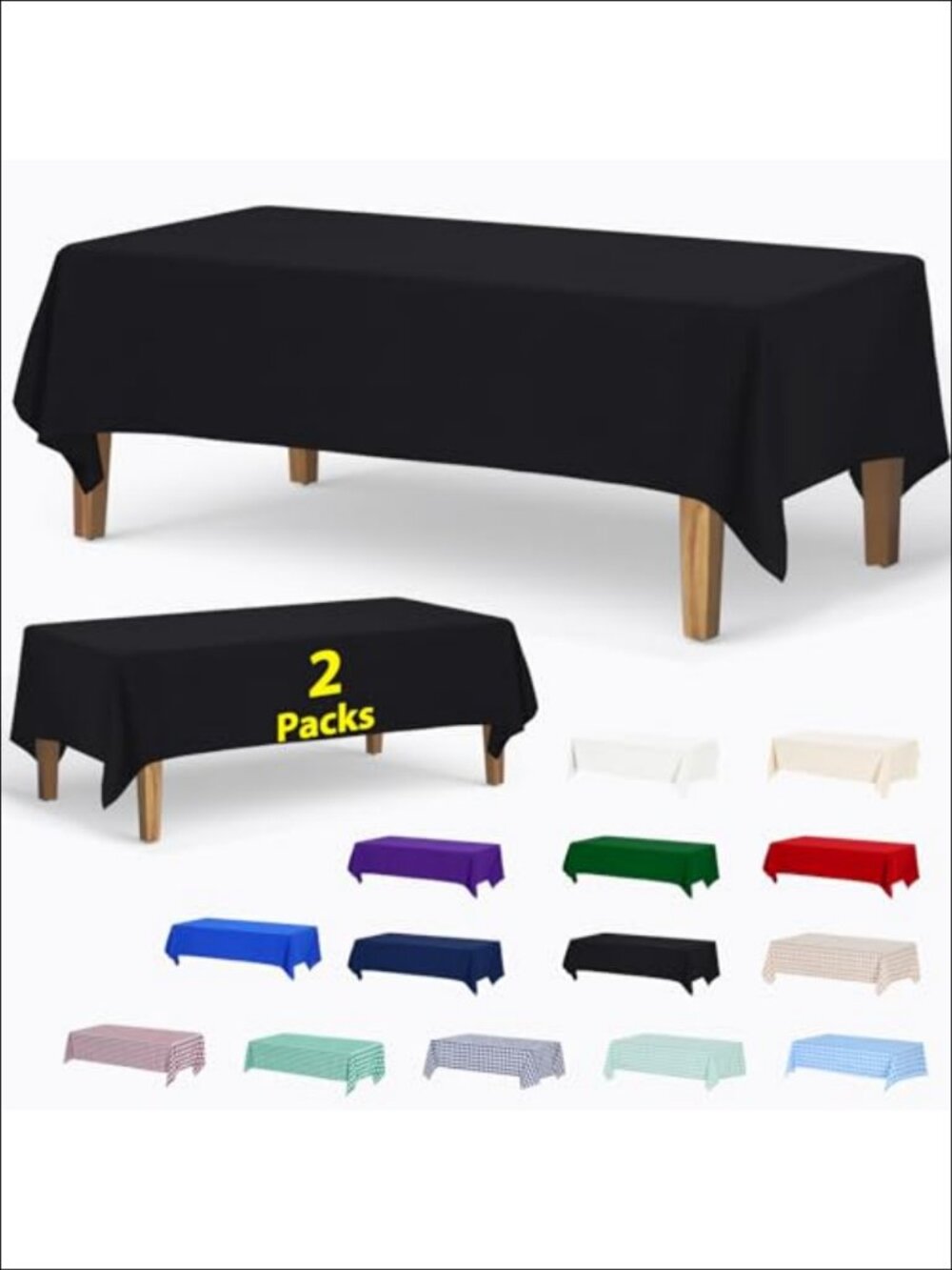 2 Pack 60x84 Inch Rectangle Fitted Tablecloth 100% Polyester Heavy Duty Washable